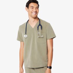 Fig’s Men’s Scrub Set - Heather Olive - Large Top Medium Pants