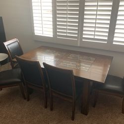 Beautiful Wood & Stone Inset Dining Table Set