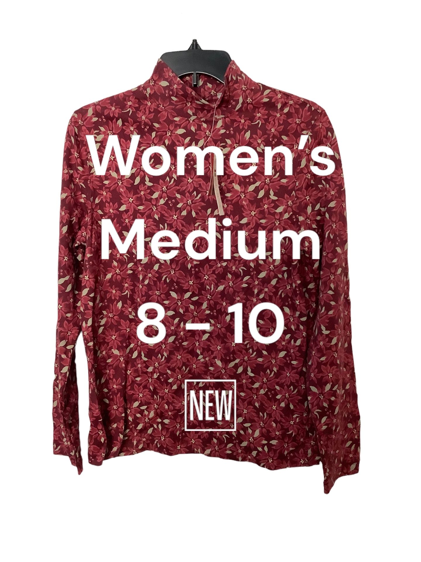 Croft & Barrow Medium 8 - 10 Mockneck Shirt Flowers Wine Tan Long Sleeve NWT