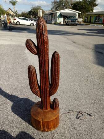 Chainsaw carved cactus lamp