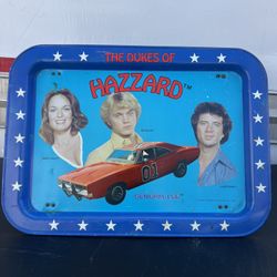 Vintage Dukes of Hazzard Metal Serving Tray General Lee Bo Luke Daisy 1980s