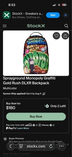Sprayground Monopoly Graffiti Gold Rush DLXR Backpack