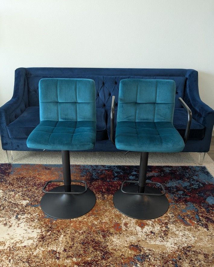 Teal Velvet Counter Height Bar Stools