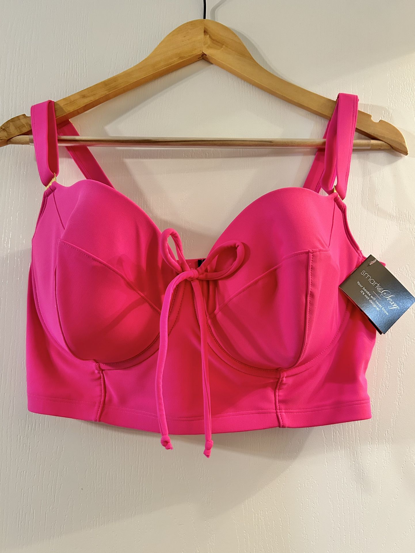 NWT “Smart And Sexy Swim” Hot Pink Full Coverage Bikini Top 36 DDD