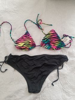 Rainbow print and black bikini