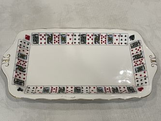 Queen's fine bone china sandwich tray with playing card motif. 11.5x 6.25”