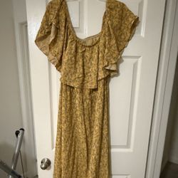 XXL Off The Shoulder Boho Yellow Floral Long Length Dress 