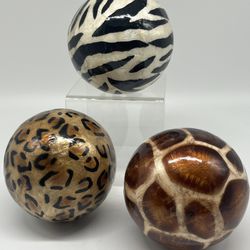 Set of 3 Animal Print Decorative 4”   BAlls/Orbs