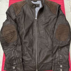 Men's Black Rivet genuine Leather Jacket L Brown - Excellent