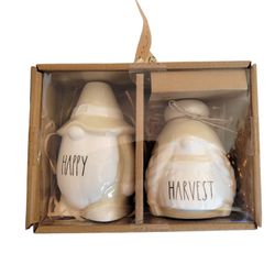New RAE dunn HAPPY HARVEST SALT PEPPER SHAKER CERAMIC SET 