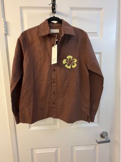 LERET LERET  Coffee Bean Linen Cotton Hibiscus Shirt UNISEX NWT sz XXS