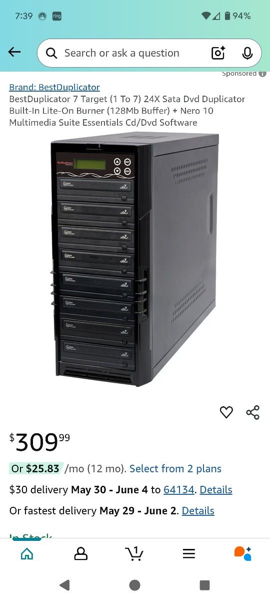 BestDuplicator Keep Burning ( 1 To 7 ) 24X Sata DVD Duplicator Built-in- Lite Burner (128 Mb Buffer ) + Nero 10 Multimedia Suite Essentials CD/DVD