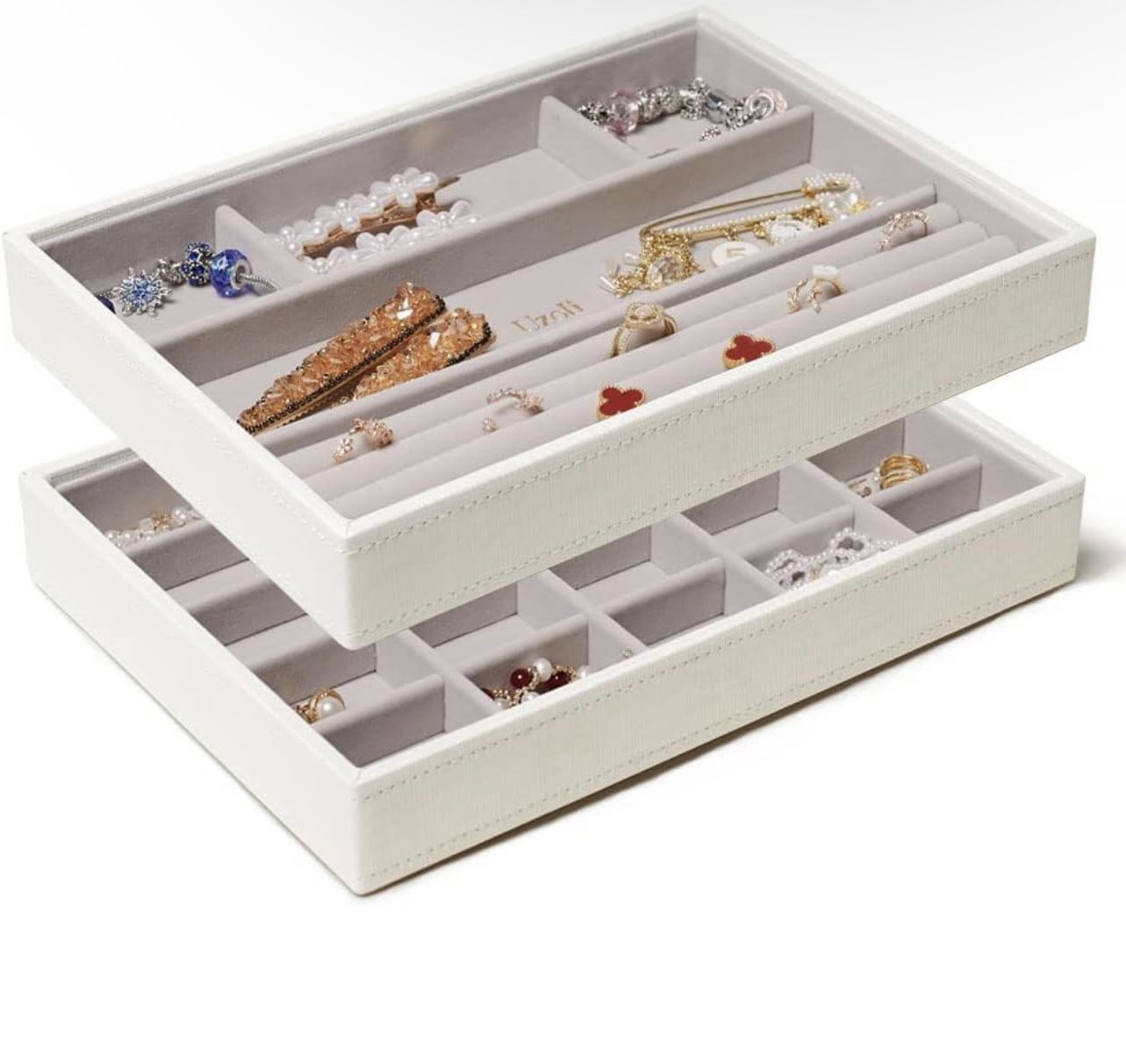 Stackable Jewelry Organizer Trays, Jewelry Storage Display Trays for Drawer Dresser Earrings Rings, Set of 2