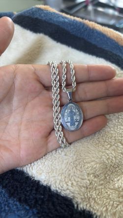 Stainless steel silver rope chain with 925 silver pendant