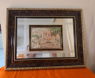 ITALIAN Silver(Arg 925) Italian Artwork Mirror Framed 3-D Sculpture Wall Art.