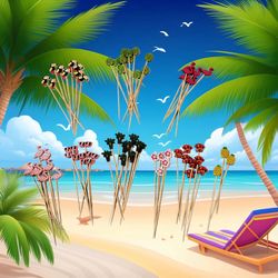 Decorative Bamboo Fruit Picks, Beach Party Picks, 65 Pieces Skewers 5in.