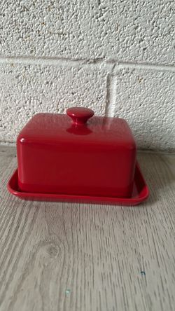 $5 cute red butter dish cheese plate porch pick up