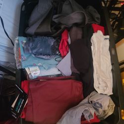 TOTE FULL OF MENS CLOTHING