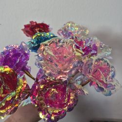 12 Plastic Holographic Roses Forever 