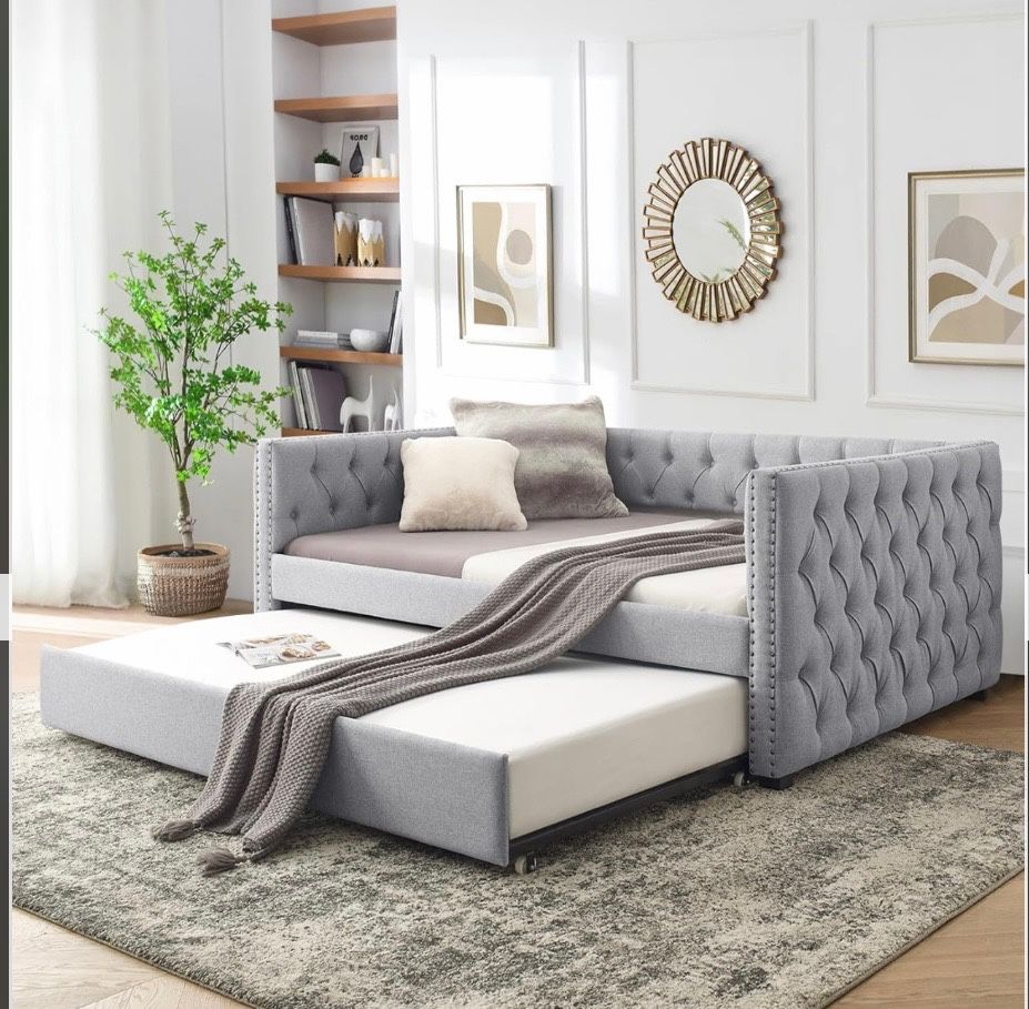 Full Daybed with Drawers Upholstered Tufted Sofa Bed