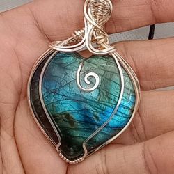 Sterling Silver Labradorite Heart Pendant 