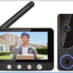 Wireless Doorbell Camera Video Intercom System with 4.5" Indoor Visual Base Station, Two Way Talk, Smart AI Motion Detection, Night Vision, Cloud Stor