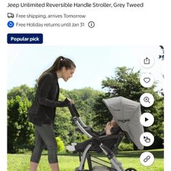 Jeep Unlimited Reversible Handle Stroller, Grey Tweed