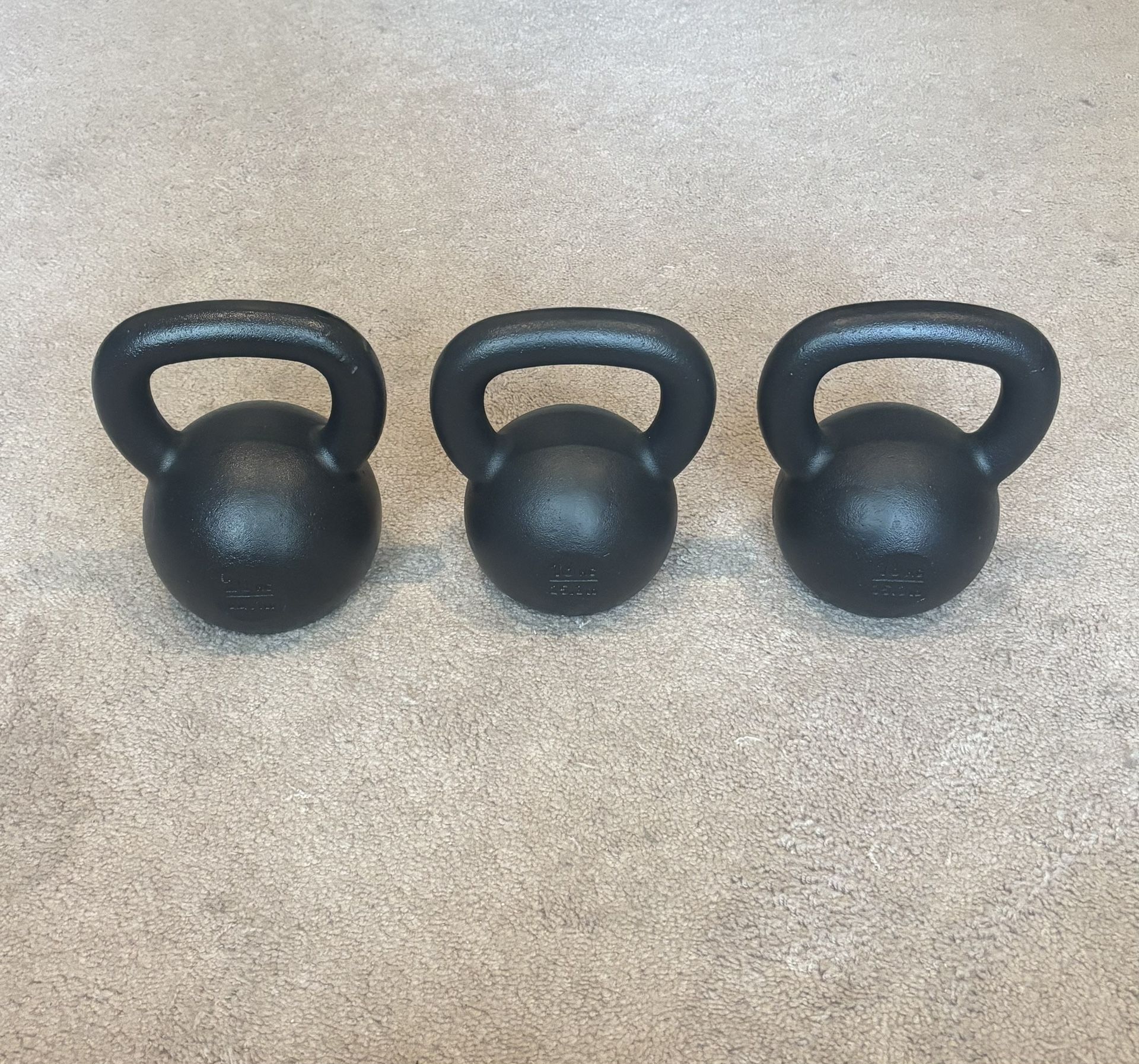 Set Of 3 Ethos Kettlebells: Two 35lb (16kg) & One 44lb (20kg) - Excellent Condition