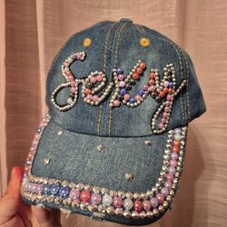 Embellished Beaded Denim Hat