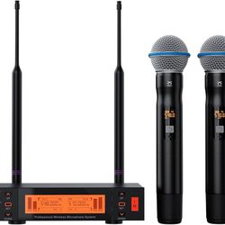 Dual Channel Wireless Microphone System 2 Handheld Dynamic Mic 400ft Long Range