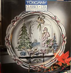 Vintage Christmas Joy 14" Round Glass Platter by Crystal Clear Studios. Gift