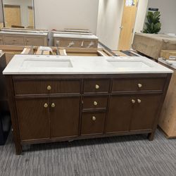 60” Bathroom Vanity In Dark Wood Color 