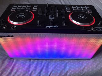 Gemini dj mix 2go. Bluetooth, dj mixer , changing lights, speaker,charge the unit and take it on the go for hours of use.. trade in for vinyl turntabl