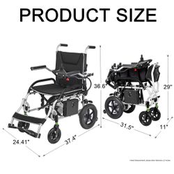 Elifecenter Lightweight 37.5 lbs Foldable Electric Wheelchairs Max 265lbs, with Dual Motor