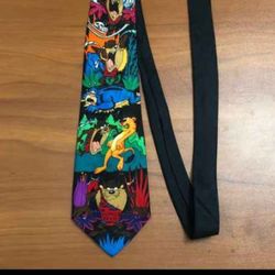 Looney Tunes Mania 100% silk Neck Tie Taz Jungle Devil Cartoon Necktie Black 90's Vintage