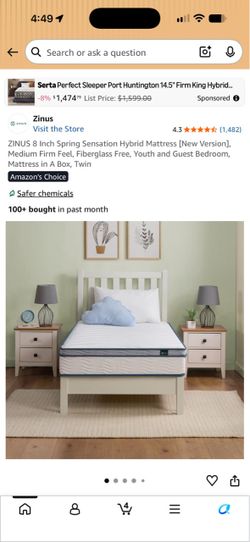 Zinus 8 Inch Spring Sensation Hybrid Mattress Twin