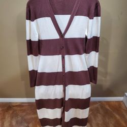 Brown & Cream Long Stripe Dress / Cardigan XL