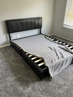 Black Faux Leather Bed Frame with Headboard