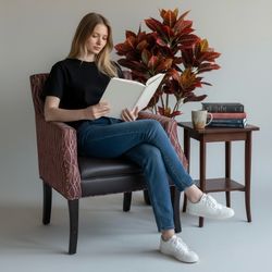 Comfortable Red Brown Accent Chair I Office Bedroom Living Room Waiting Dining Side Chair