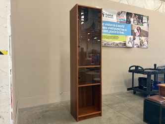 Danish Modern 4 Shelf Illuminated Display Cabinet with Smoked All-Glass Door