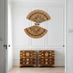 Pair Antique Asian Lacquer Tansu Nightstands • Brass Hardware Chests • Zen Storage | Side Tables