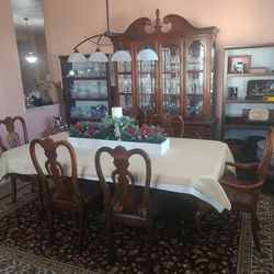 Table, hutch, and chairs