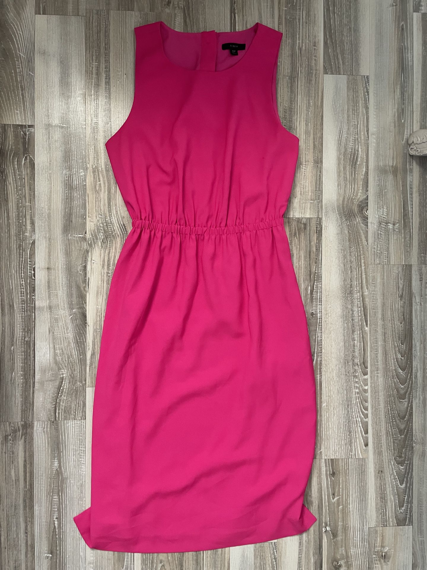 J. Crew Hot Pink Sleeveless Midi Dress Elastic Band Solid  Slits Buttons Size 10