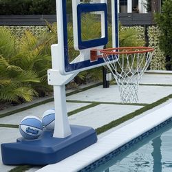 GoSports Splash Hoop Elite - Adjustable Height or Fixed Post - Pool Hoop Basketball Game with Water Weighted Base, Regulation Steel Rim and 2 Pool Bas