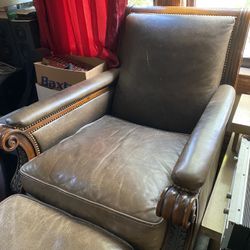 Leather Club Chair and Ottoman 