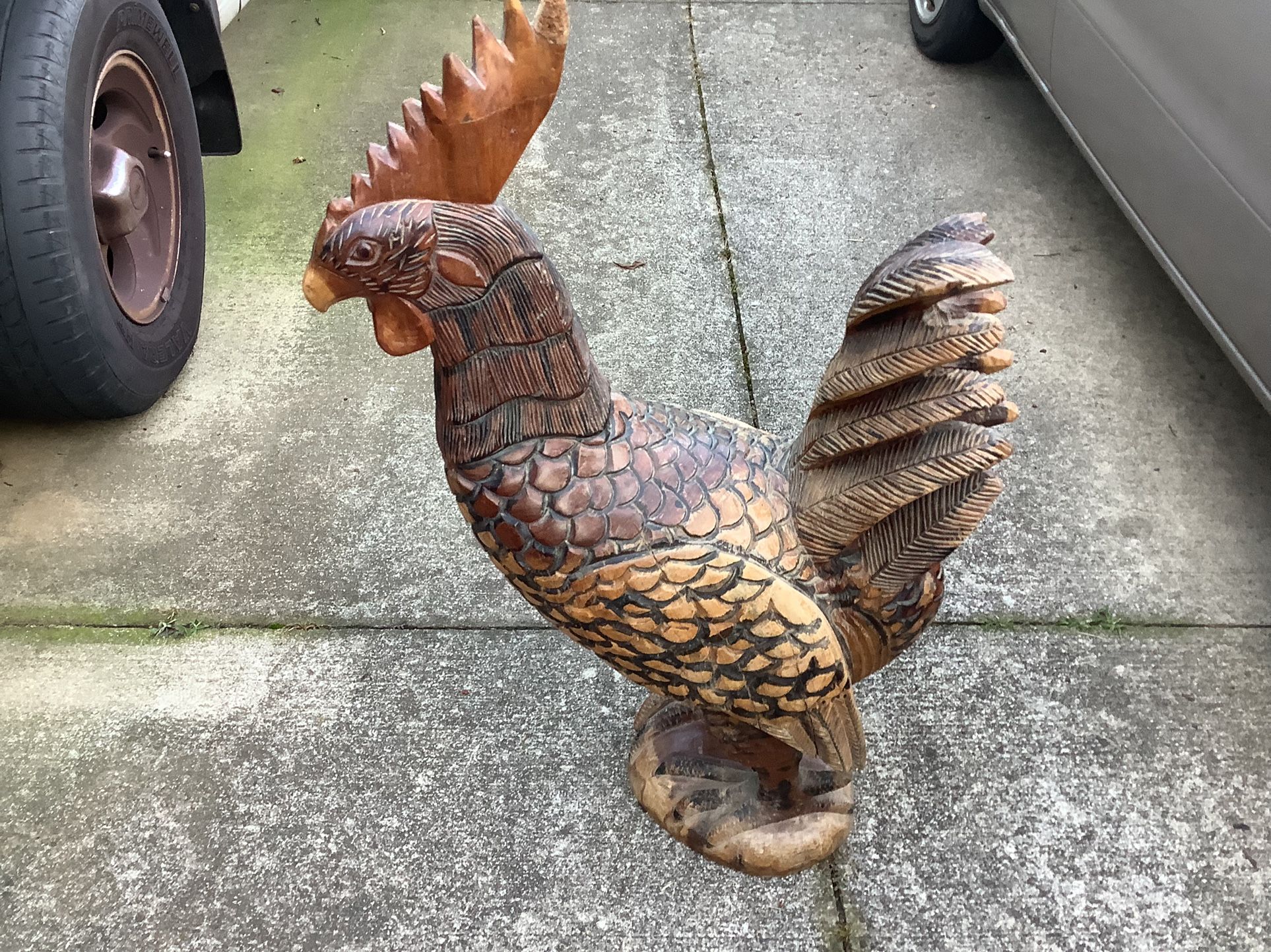 Hand Wooden Carved Chicken 41” Tall $50 Weight About 50 Pounds