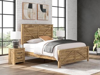 Branstony Brown King Crossbuck Panel Bed (Online Special Price)