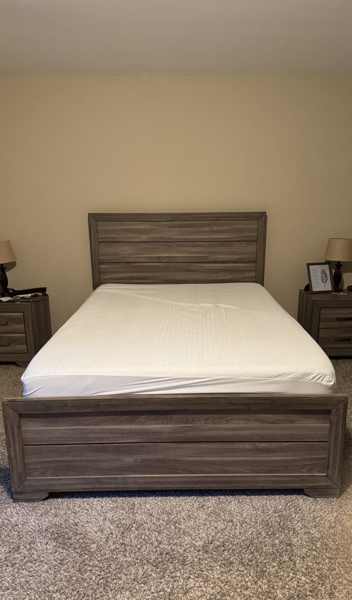 Queen Gray Wood Bed Frame (Headboard and footboard) 