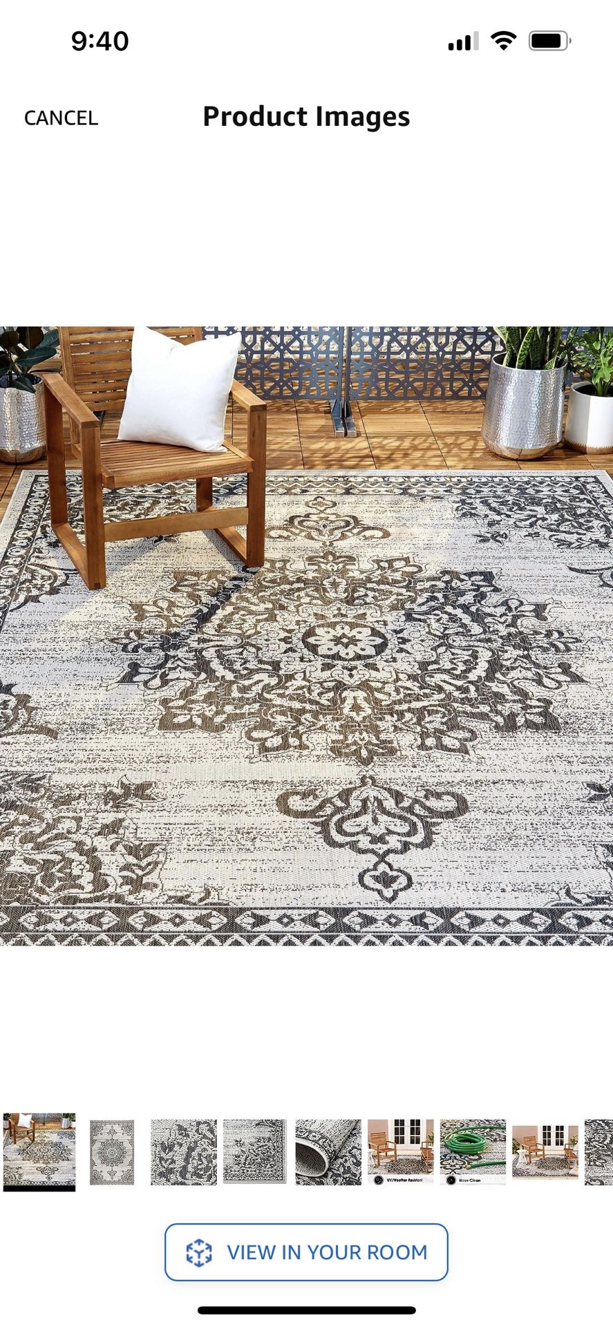 Nicole Miller New York Country Azalea Transitional Medallion Indoor/Outdoor Area Rug, Grey/Black, 5'2"x7'2" unopened