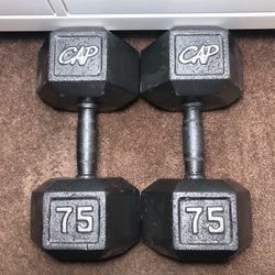 2-75lb Hex Dumbbells Weights Set Cap 
